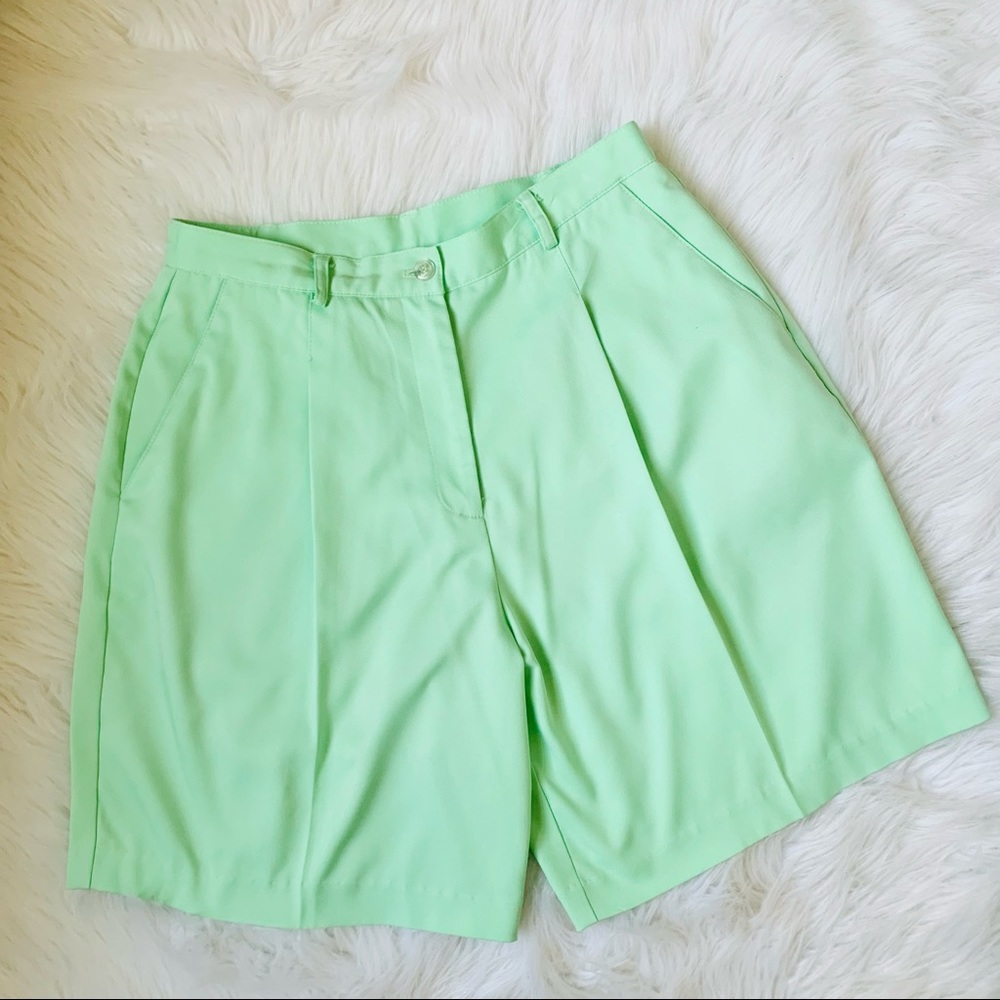 Vintage 80s Pastel Mint Green High Waisted paper bag Shorts